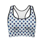 White And Blue Polka Dot Pattern Print Women's Sports Bra