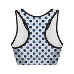 White And Blue Polka Dot Pattern Print Women's Sports Bra