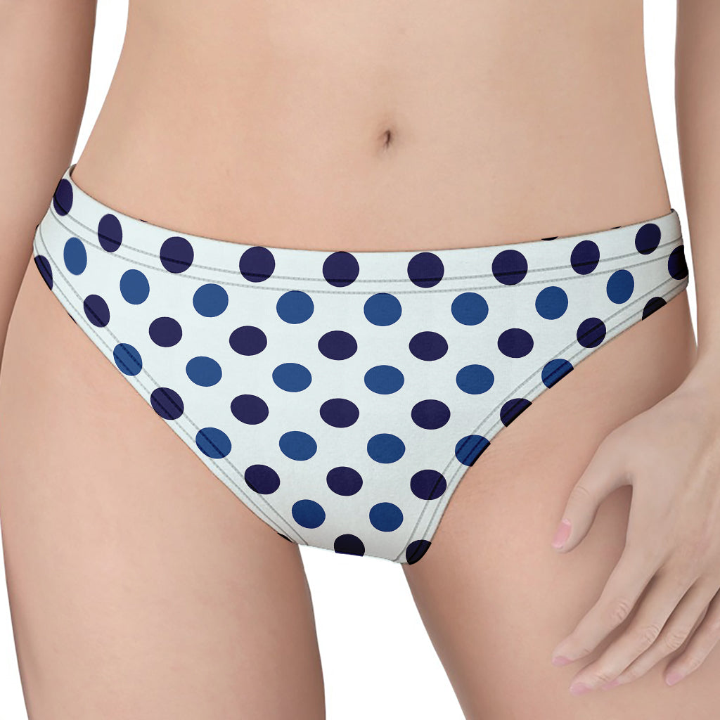 White And Blue Polka Dot Pattern Print Women's Thong