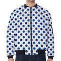 White And Blue Polka Dot Pattern Print Zip Sleeve Bomber Jacket