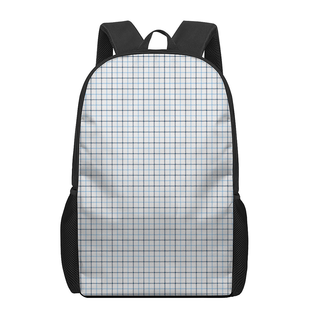 White And Blue Tattersall Pattern Print 17 Inch Backpack