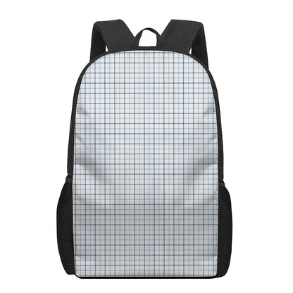 White And Blue Tattersall Pattern Print 17 Inch Backpack