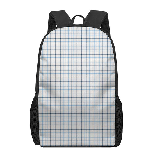 White And Blue Tattersall Pattern Print 17 Inch Backpack