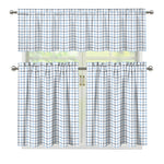 White And Blue Tattersall Pattern Print 3 Piece Kitchen Curtains