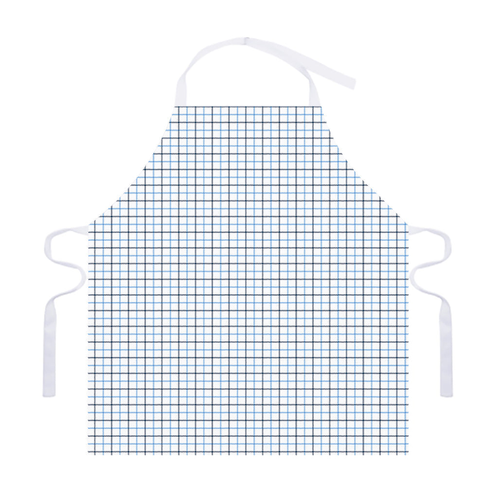 White And Blue Tattersall Pattern Print Adjustable Apron