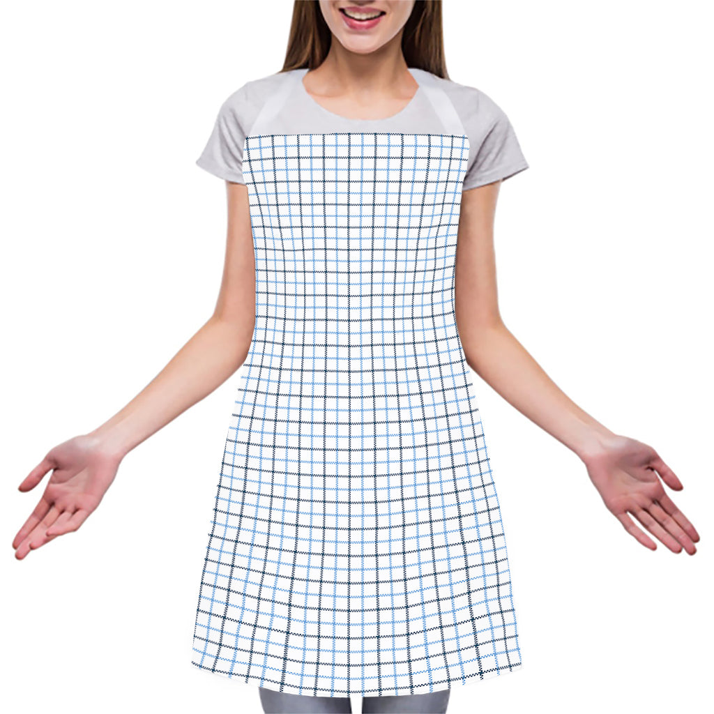 White And Blue Tattersall Pattern Print Adjustable Apron