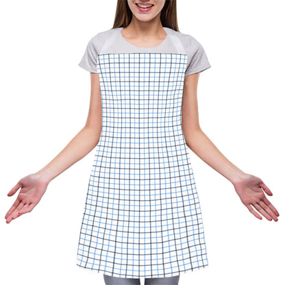 White And Blue Tattersall Pattern Print Adjustable Apron