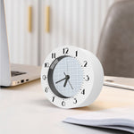 White And Blue Tattersall Pattern Print Alarm Clock