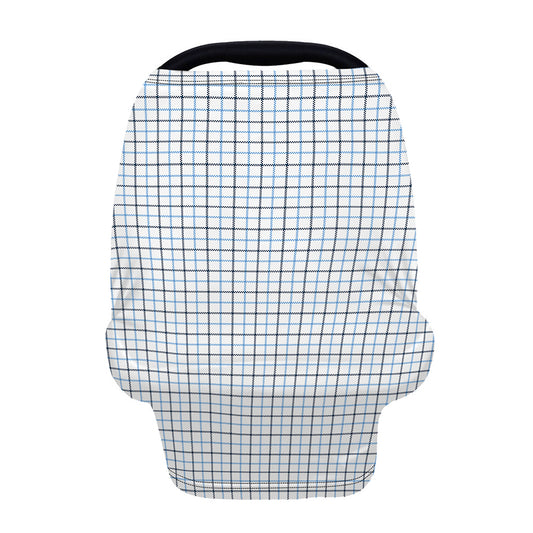 White And Blue Tattersall Pattern Print Baby Seat Cover