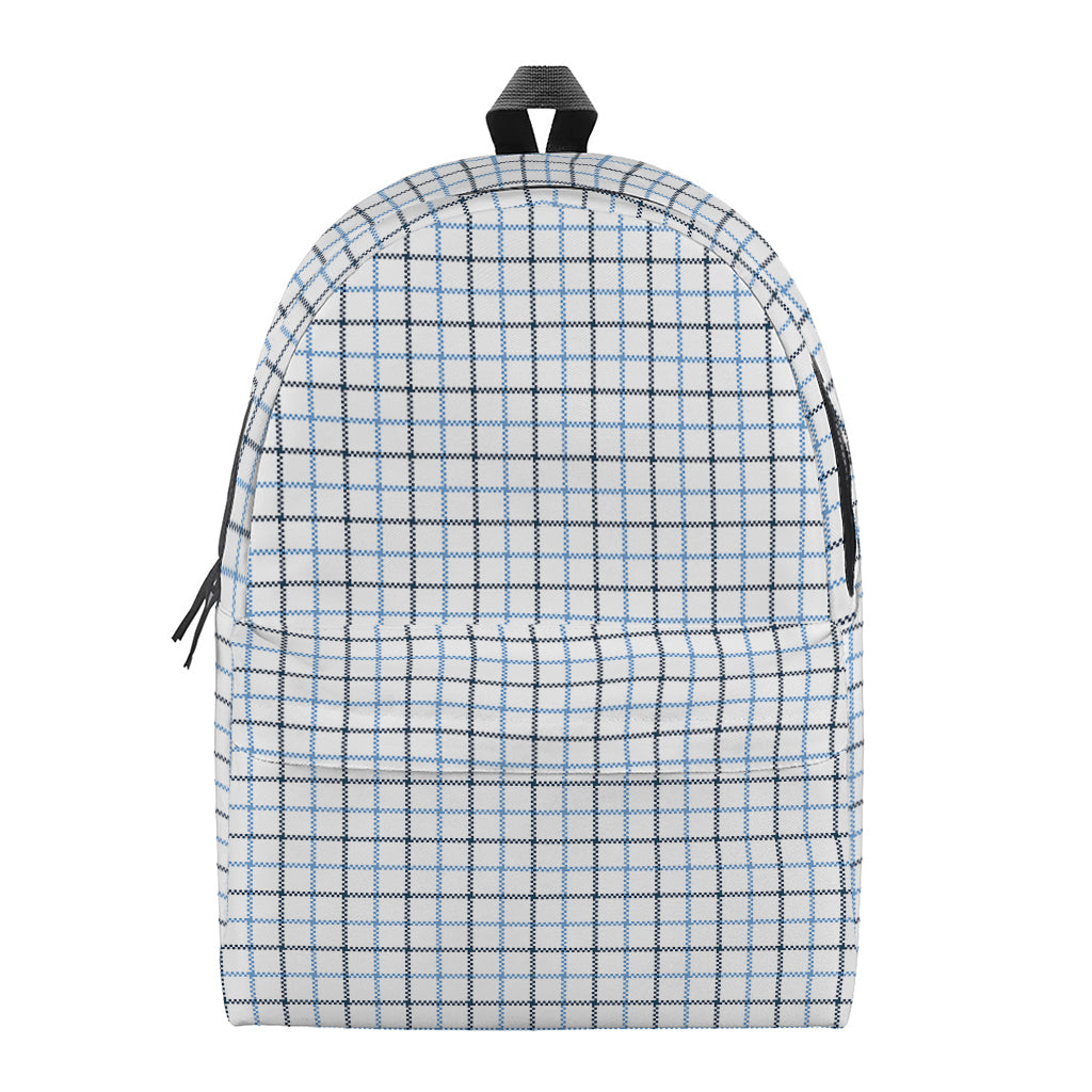 White And Blue Tattersall Pattern Print Backpack