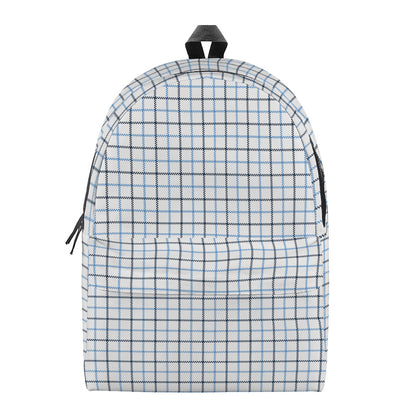 White And Blue Tattersall Pattern Print Backpack