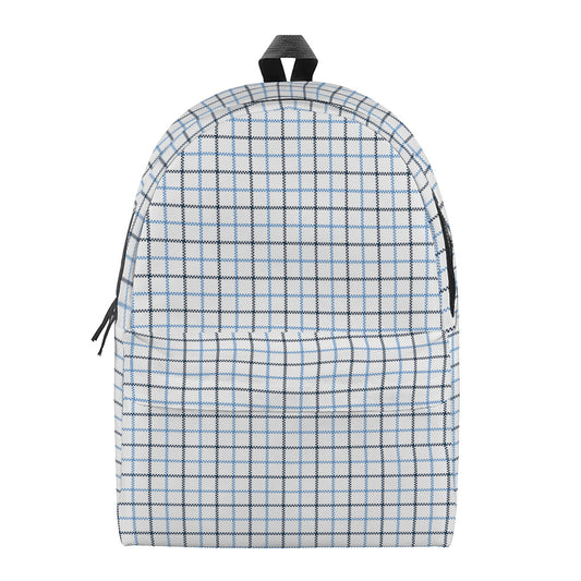 White And Blue Tattersall Pattern Print Backpack