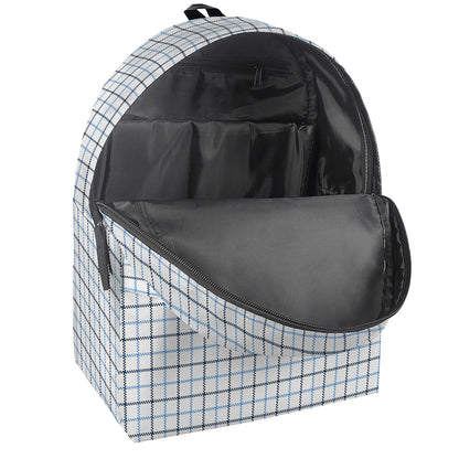 White And Blue Tattersall Pattern Print Backpack