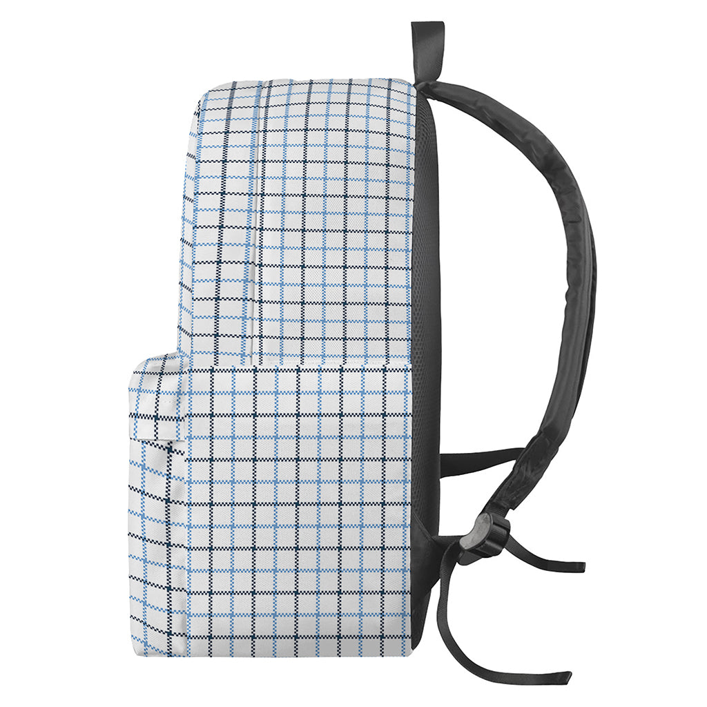 White And Blue Tattersall Pattern Print Backpack