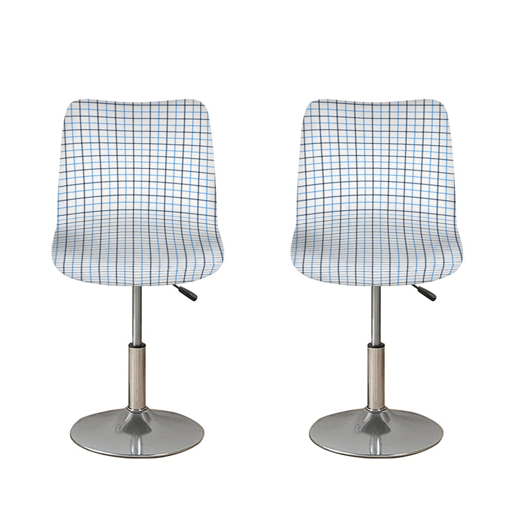 White And Blue Tattersall Pattern Print Bar Stool Covers
