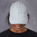 White And Blue Tattersall Pattern Print Baseball Cap