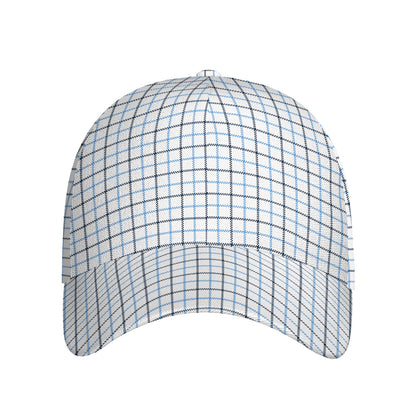 White And Blue Tattersall Pattern Print Baseball Cap