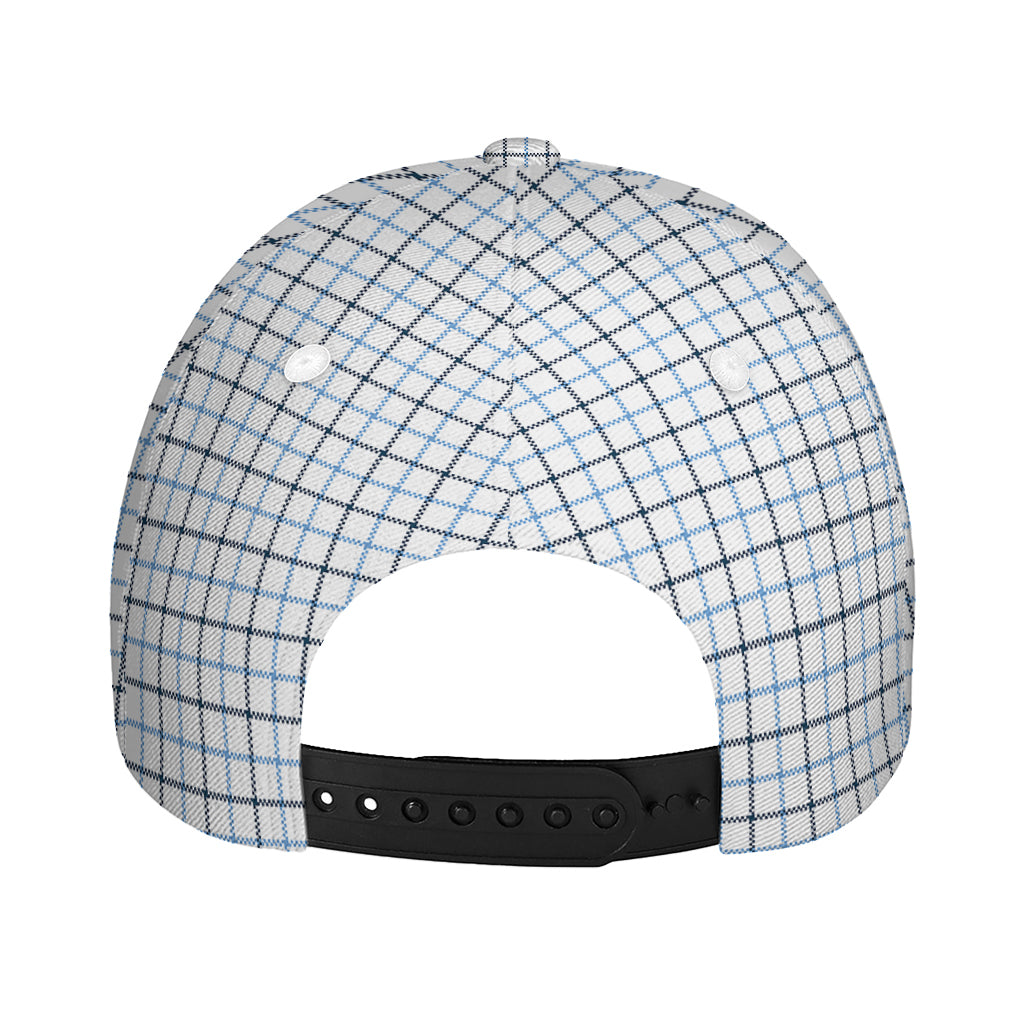 White And Blue Tattersall Pattern Print Baseball Cap