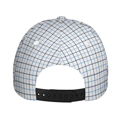 White And Blue Tattersall Pattern Print Baseball Cap