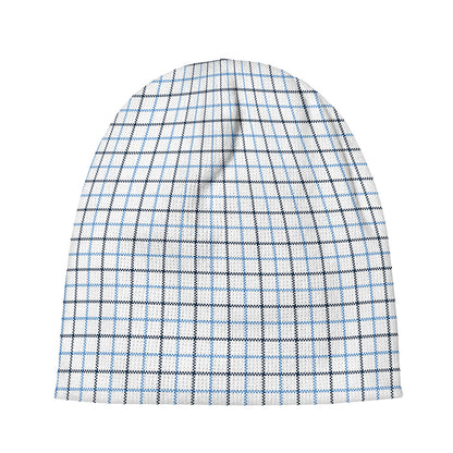 White And Blue Tattersall Pattern Print Beanie