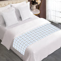 White And Blue Tattersall Pattern Print Bed Runner