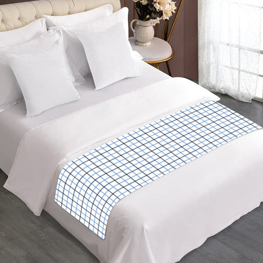White And Blue Tattersall Pattern Print Bed Runner