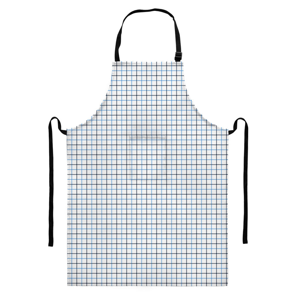 White And Blue Tattersall Pattern Print Bib Apron With Pocket
