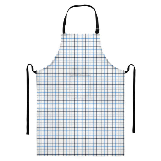 White And Blue Tattersall Pattern Print Bib Apron With Pocket