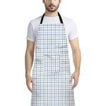 White And Blue Tattersall Pattern Print Bib Apron With Pocket