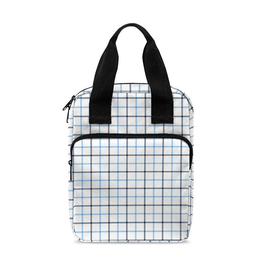 White And Blue Tattersall Pattern Print Bible Tote Bag