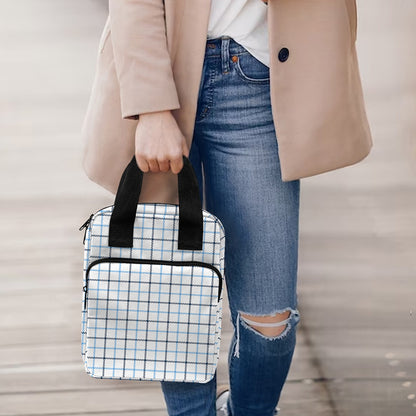 White And Blue Tattersall Pattern Print Bible Tote Bag
