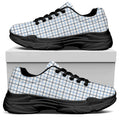 White And Blue Tattersall Pattern Print Black Chunky Shoes