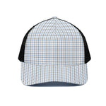 White And Blue Tattersall Pattern Print Black Mesh Trucker Cap