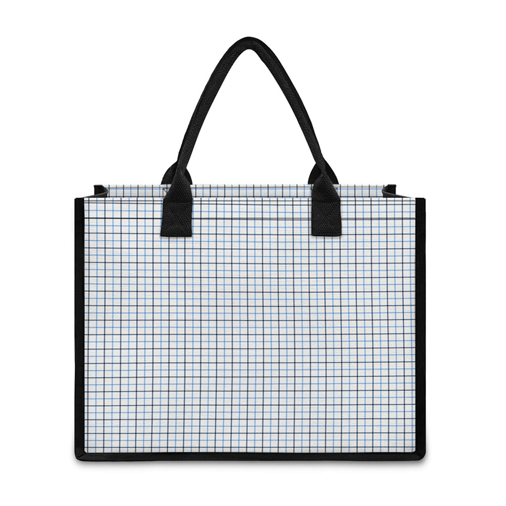 White And Blue Tattersall Pattern Print Canvas Tote Bag