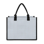 White And Blue Tattersall Pattern Print Canvas Tote Bag