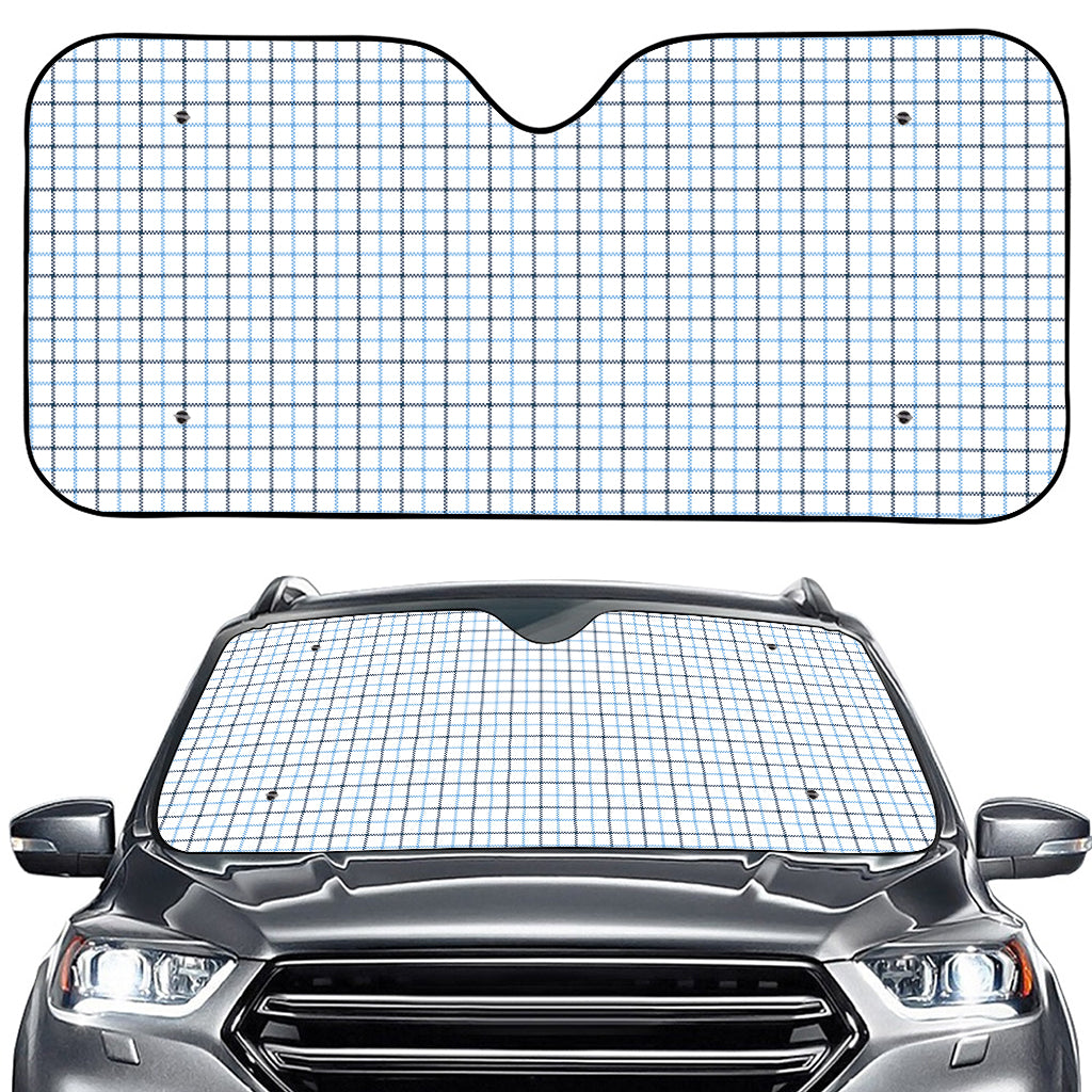 White And Blue Tattersall Pattern Print Car Windshield Sun Shade