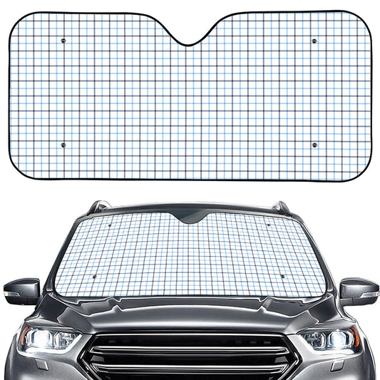 White And Blue Tattersall Pattern Print Car Windshield Sun Shade