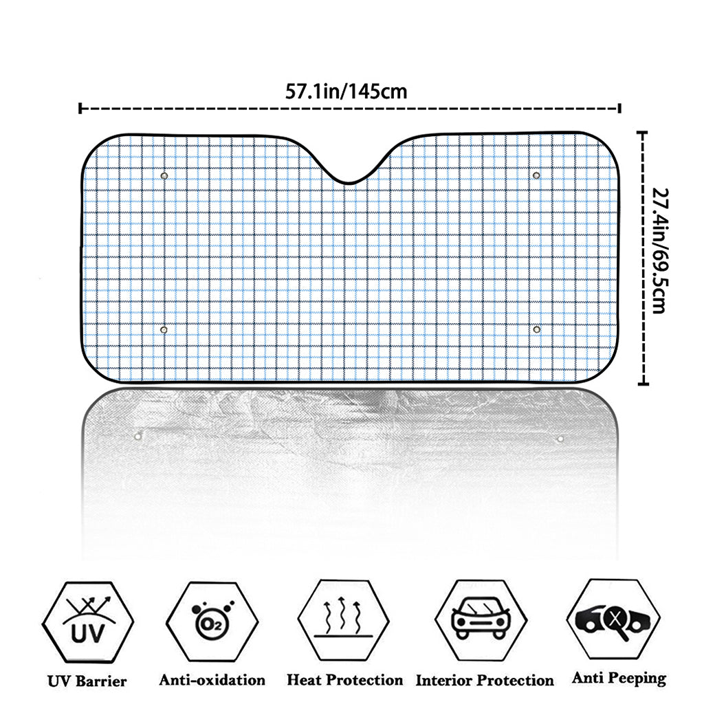 White And Blue Tattersall Pattern Print Car Windshield Sun Shade