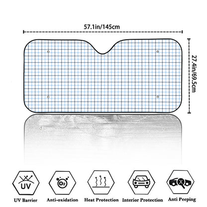 White And Blue Tattersall Pattern Print Car Windshield Sun Shade