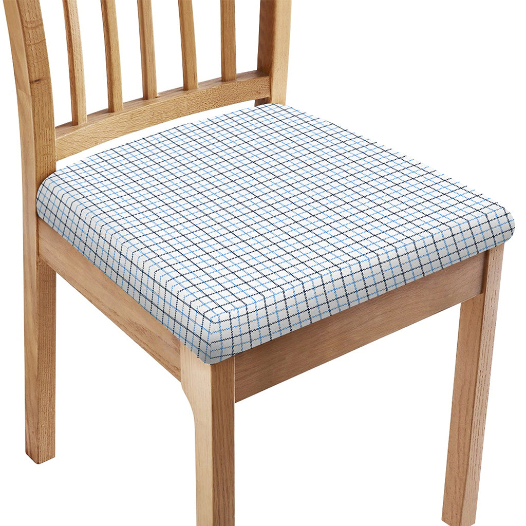 White And Blue Tattersall Pattern Print Chair Cushion Cover
