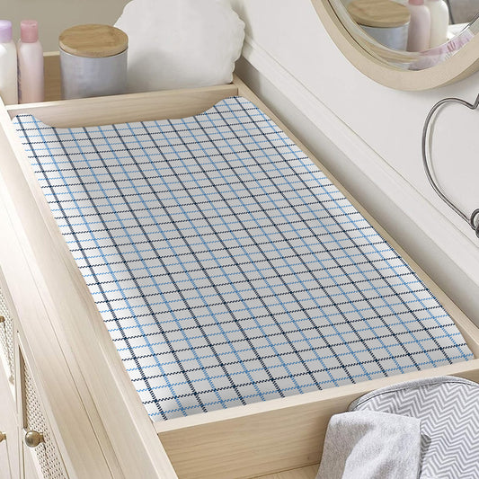 White And Blue Tattersall Pattern Print Changing Pad Cover
