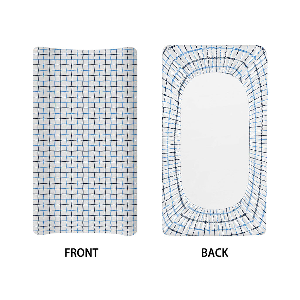 White And Blue Tattersall Pattern Print Changing Pad Cover