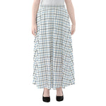 White And Blue Tattersall Pattern Print Chiffon Maxi Skirt