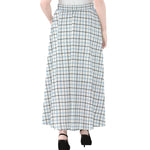 White And Blue Tattersall Pattern Print Chiffon Maxi Skirt
