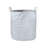 White And Blue Tattersall Pattern Print Collapsible Laundry Basket
