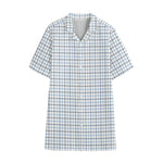 White And Blue Tattersall Pattern Print Cotton Hawaiian Shirt