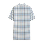 White And Blue Tattersall Pattern Print Cotton Hawaiian Shirt