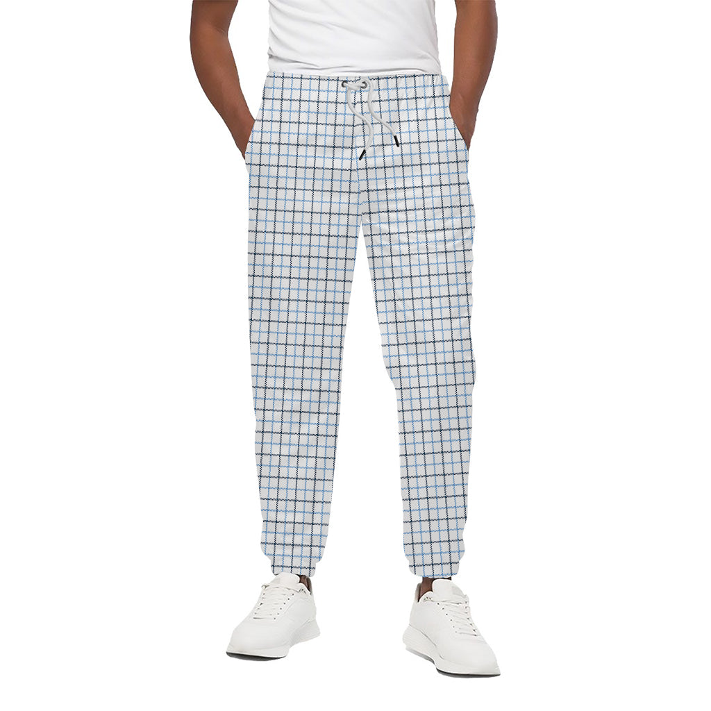 White And Blue Tattersall Pattern Print Cotton Pants