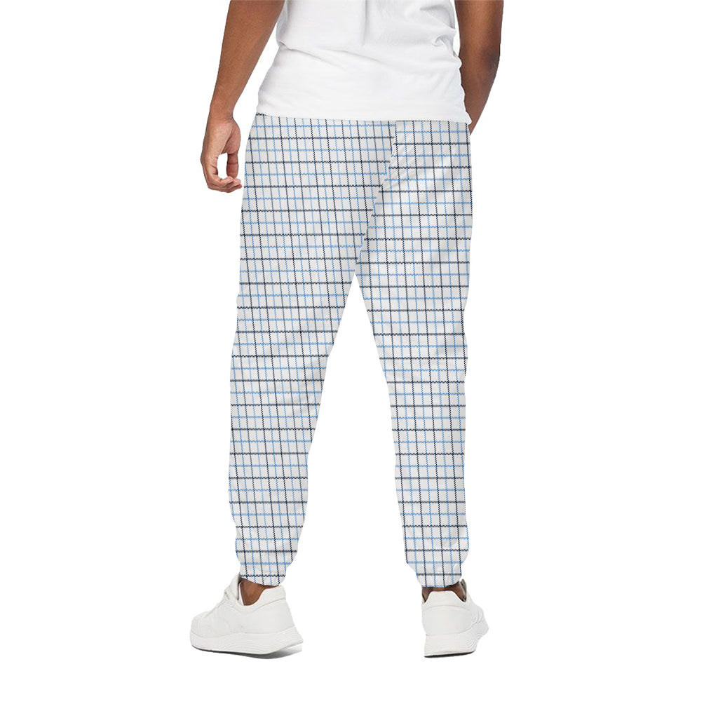 White And Blue Tattersall Pattern Print Cotton Pants
