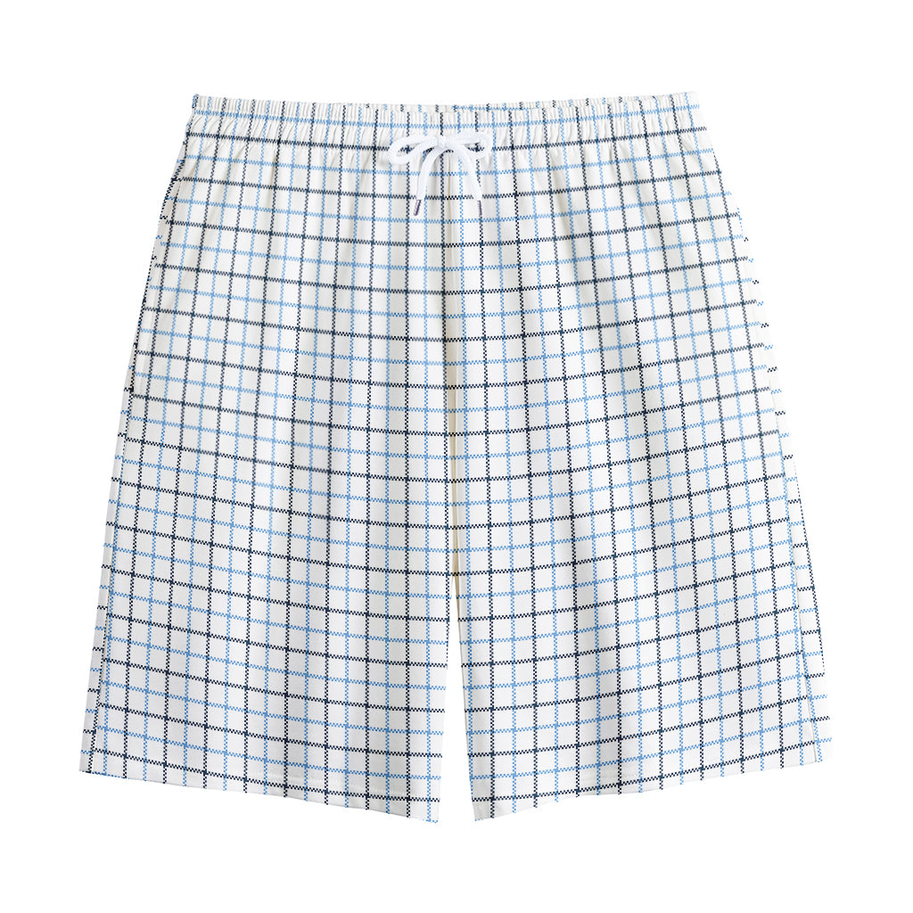 White And Blue Tattersall Pattern Print Cotton Shorts